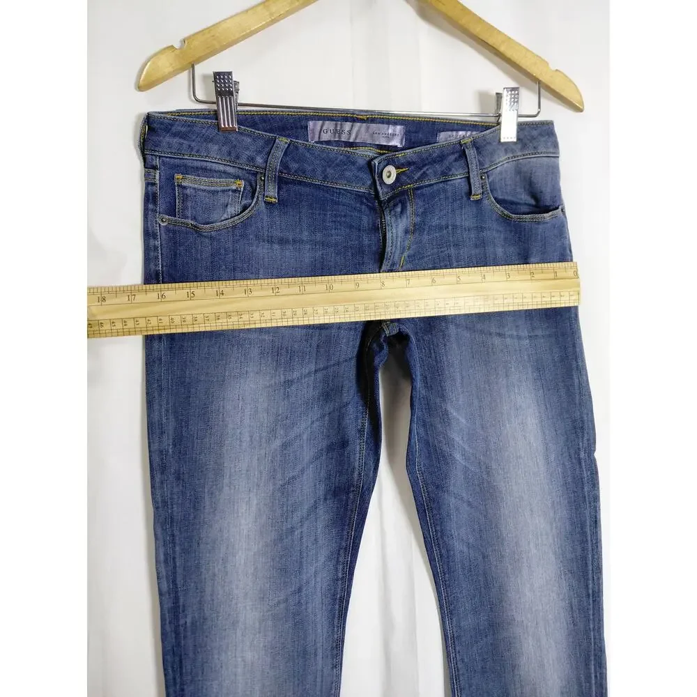 Guess Blue  Medium Wash Rhinestone Pocket Skinny Jeans Women Size 31